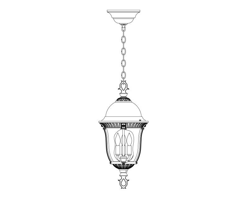 Milano, Medium, aluminum, Ceiling Mount, chain, Clear glass, (3) 25W B10, 120V
